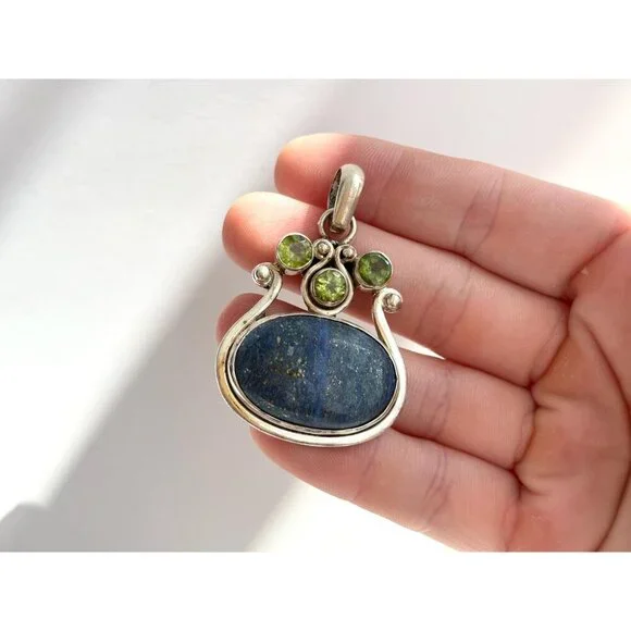 Lapis Lazuli Peridot Semi-Precious Sterling Silver Southwest 925 VintagePendant - Picture 10 of 10